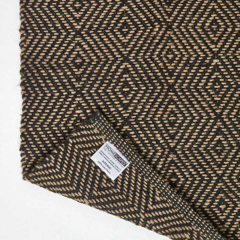 image 1 of Homescapes Black Geometric Jute Rug - 120 x 180 cm