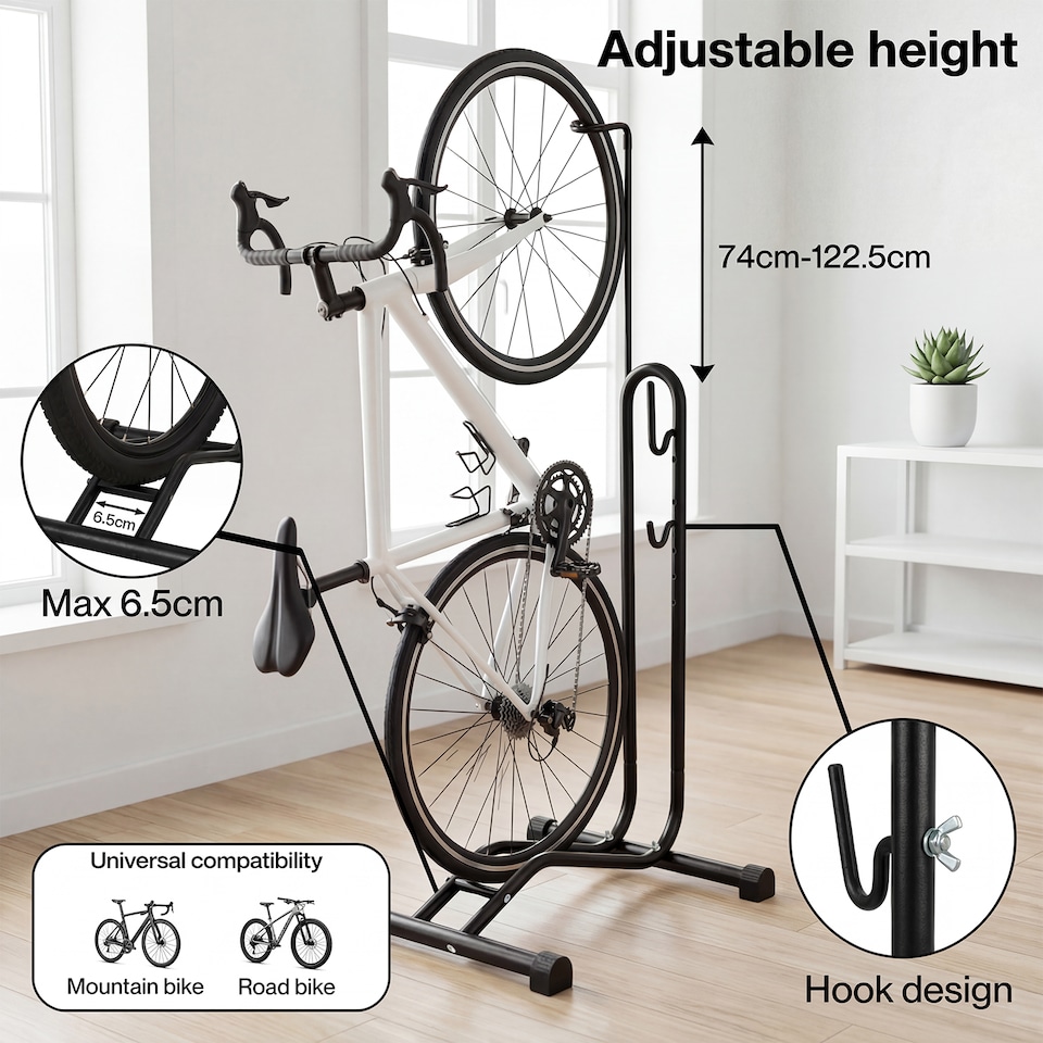 image 1 of MONVELO Bike Rack Floor Stand Bicycle Parking Freestanding Storage Outdoor Black