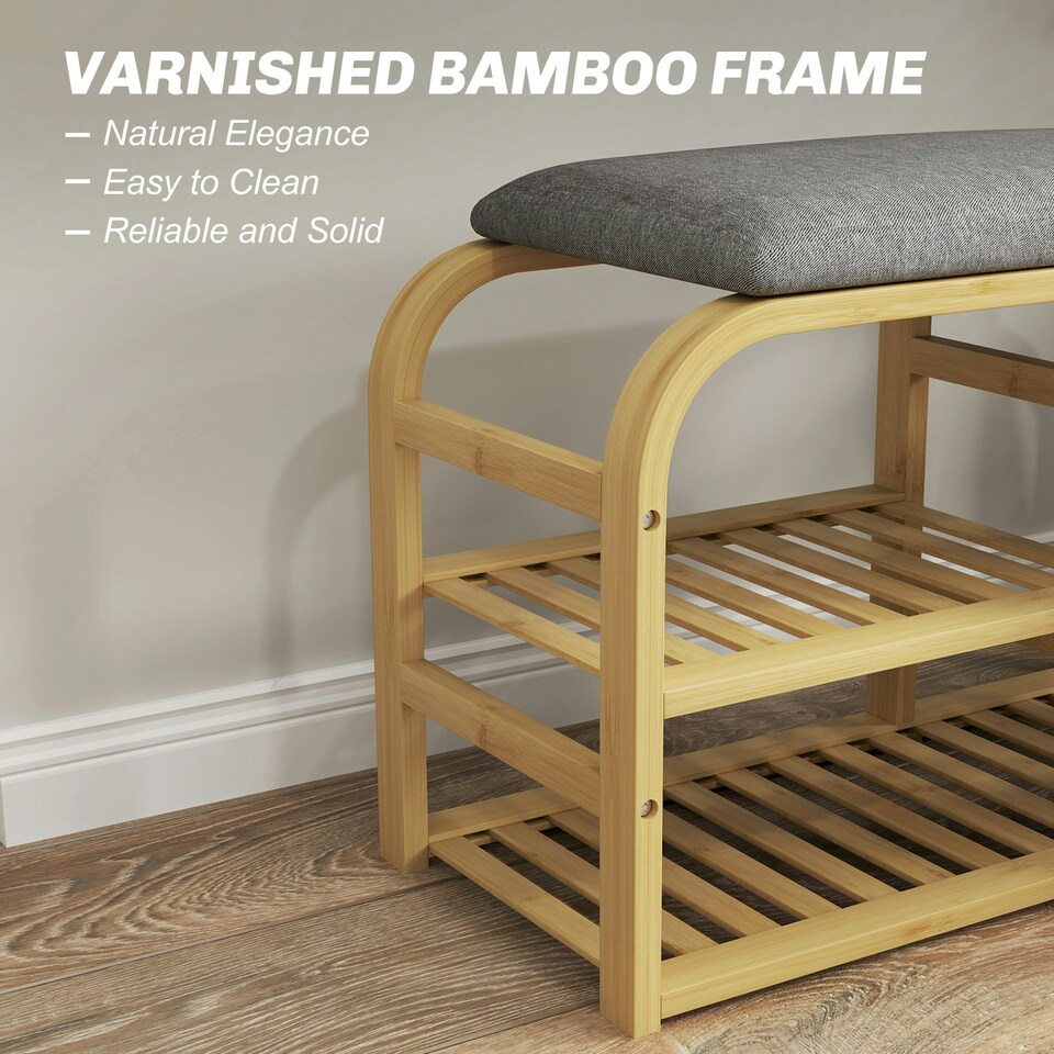 image 1 of HOMCOM Shoe Rack Bench with Seat for Hallway, Entryway, Nature Wood Finish Yellow