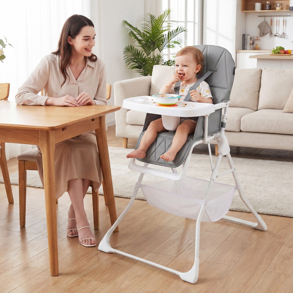 image 1 of COSTWAY Foldable High Chair Easy Clean Compact Highchair with Tray