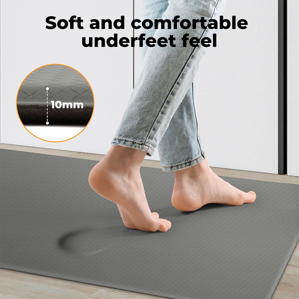 image 1 of Marlow 2PC Kitchen Mat Grey Non-Slip Woven Rubber Absorbent Runner | Grey | Grey | One Size