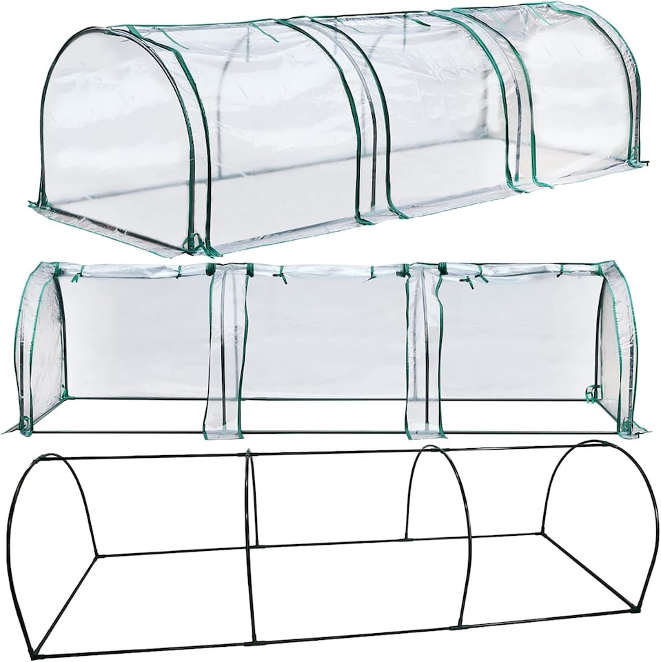 image 1 of Large Tunnel Greenhouse Growhouse Plant Garden Metal Frame Zipper Door PVC Cover