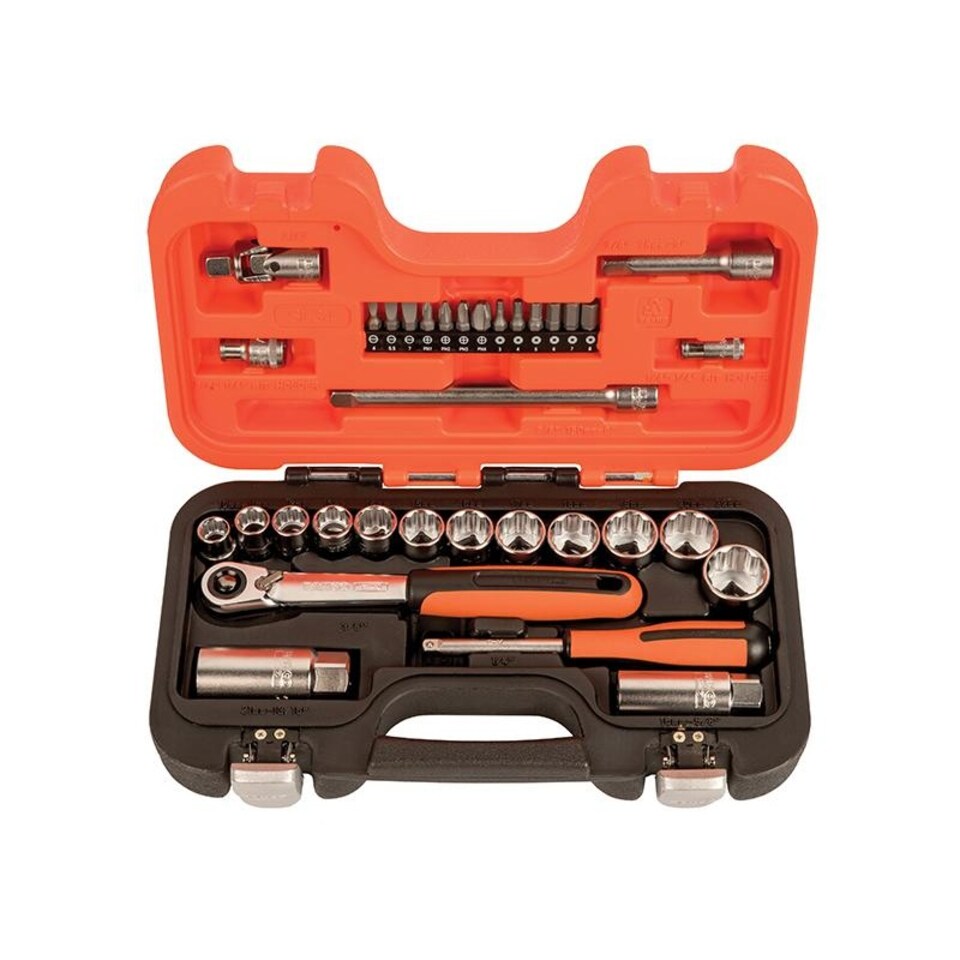 Bahco Sl34 3/8in Drive Socket & Mech Set, 34 Piece | Multi | Multi Colour | One Size | 1