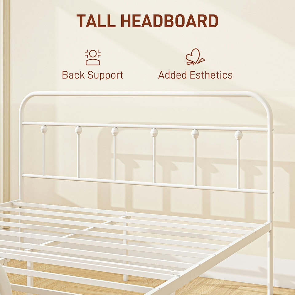 image 1 of HOMCOM 5ft Metal King Platform Bed Frame w/ Underbed Storage Headboard White