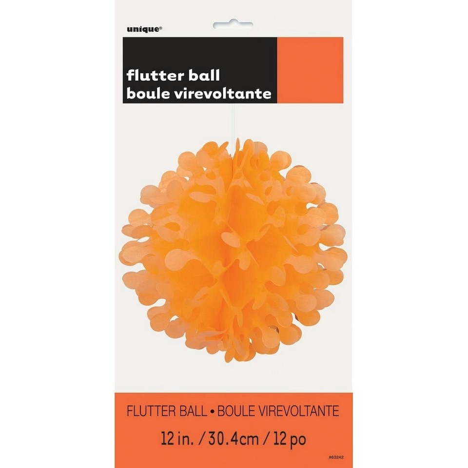 Unique Party Flutter Tissue Paper Ball Hanging Decoration - Orange - One Size