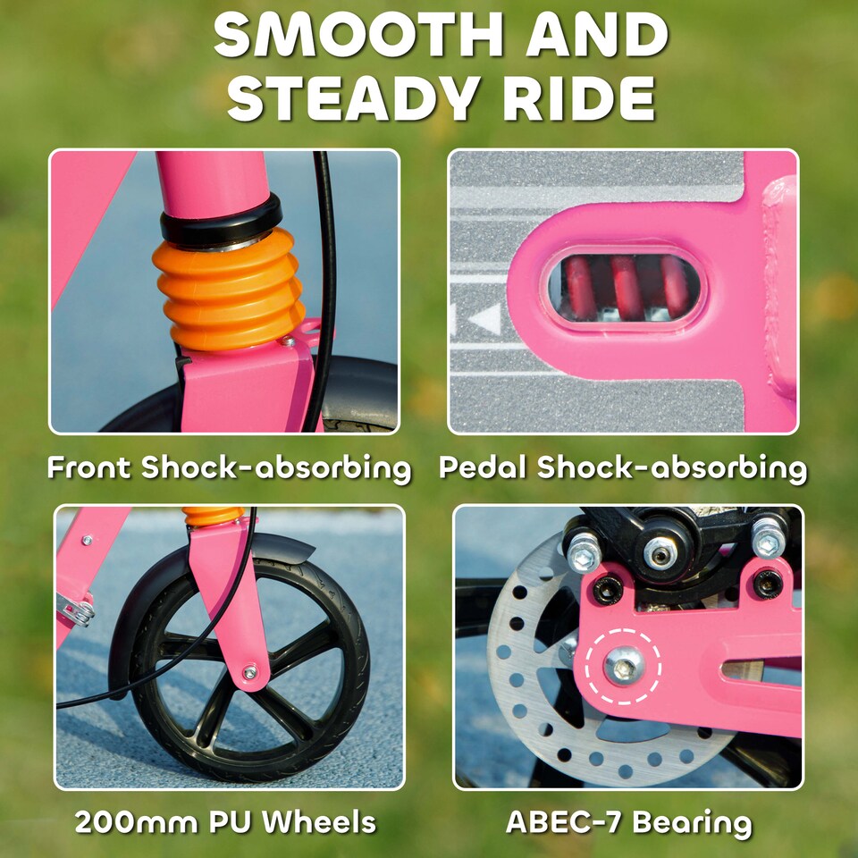 image 1 of AIYAPLAY Kids Scooter for Ages 6-12 Years, Foldable Kick Scooter with 4 Levels, Adjustable Handlebar, Dual Brake System, 200mm Wheels, ABEC-7 Bearings | Pink | Pink