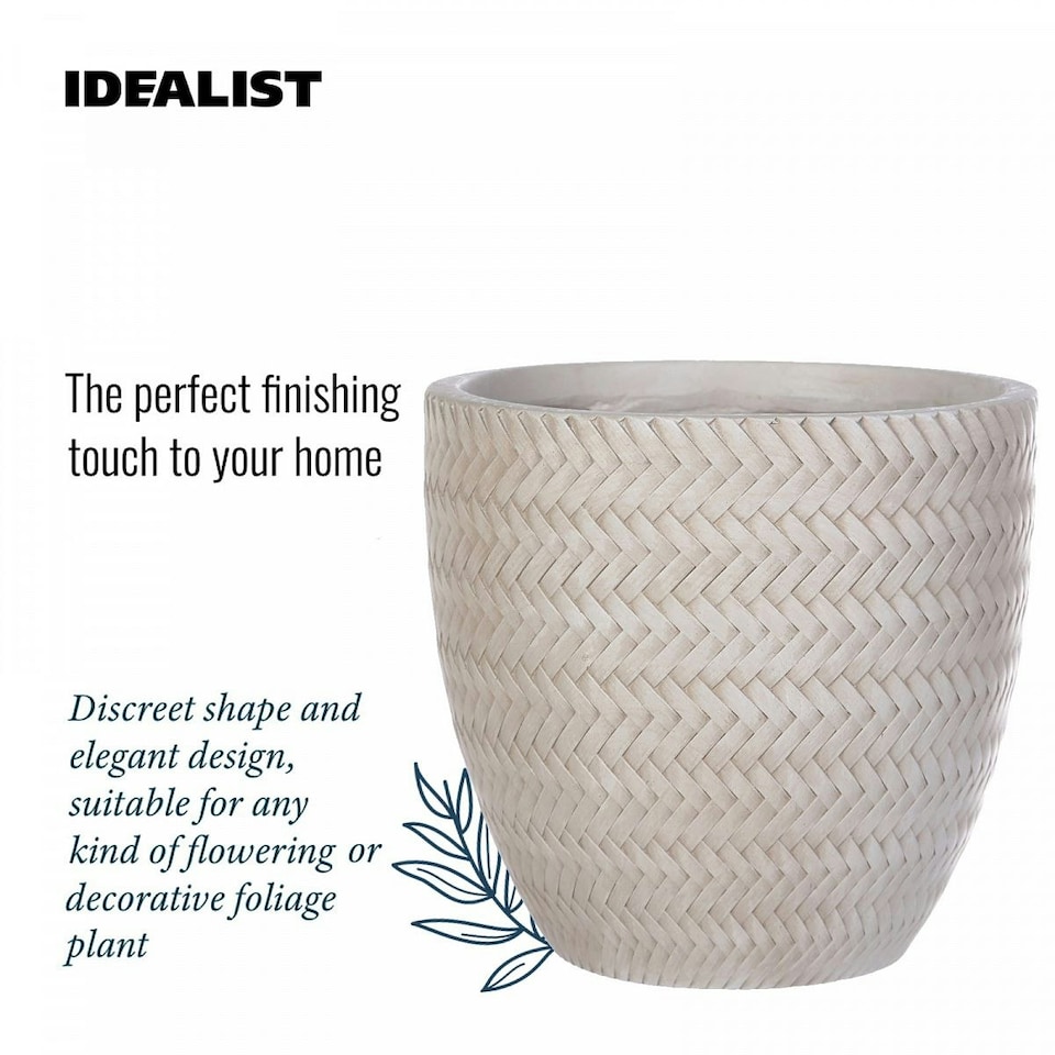 image 1 of Plaited Style Beige Round Garden Planter, Outdoor Plant Pot D24 H23 cm, 10.4 ltrs Cap.