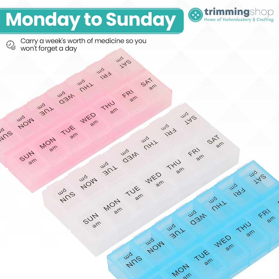 image 1 of 2 Times A Day Weekly Pill Organiser, 14-Compartment Pill Case - 3pcs