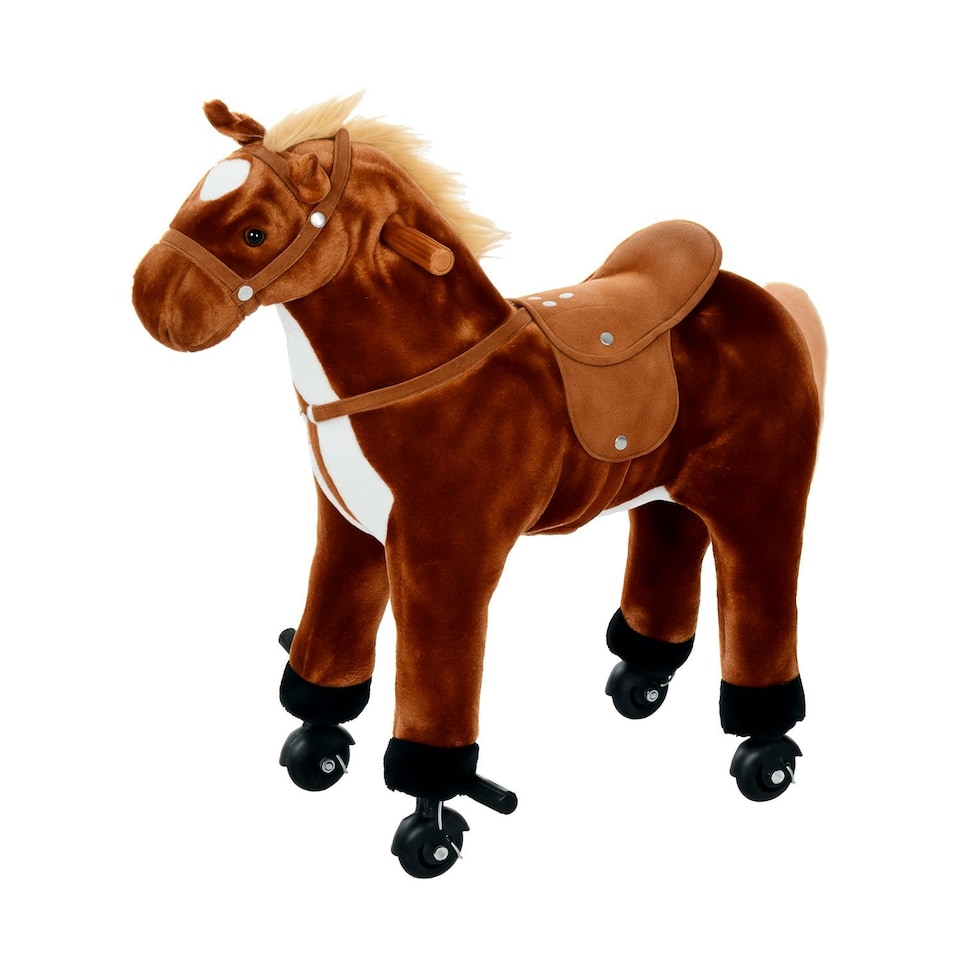 image 1 of HOMCOM Kids Walking Ride on Horse Toy Plush Walk Pony with Wheels Sound