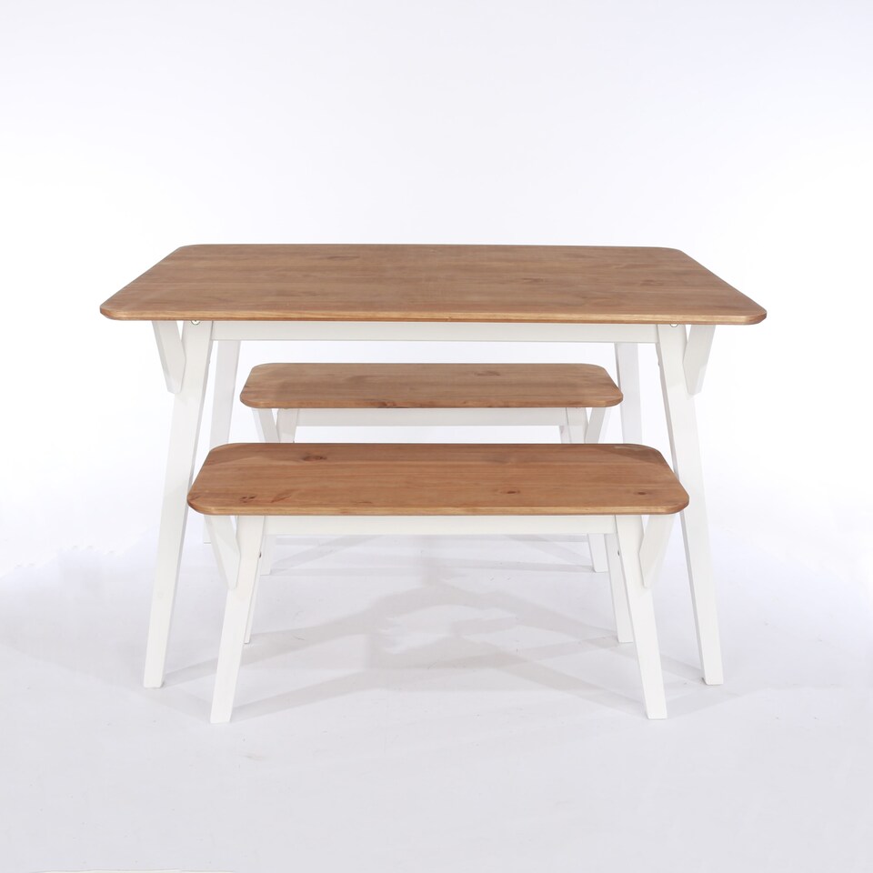 image 1 of Premium Corona 140cm Rectangular Dining Set with Table and 2 Benches - Grey or White Waxed Pine | White | White | One Size | 1