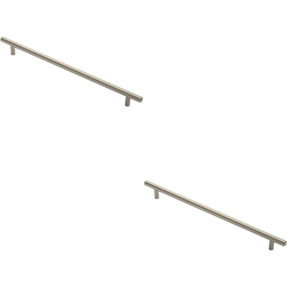Loops 2x Round T Bar Cabinet Pull Handle 348 x 12mm 288mm Fixing Centres Satin Nickel in Metallics