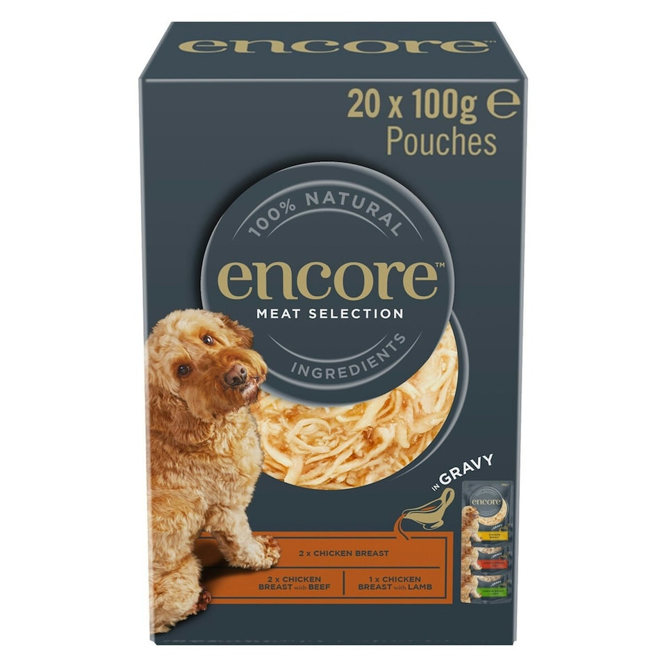 image 1 of 20 x 100g Encore 100% Natural Dog Pouch Meat Selection in Gravy