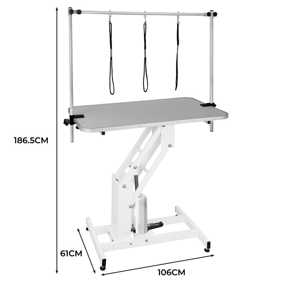 image 1 of White Hydraulic Grooming Table - Grey Table Top
