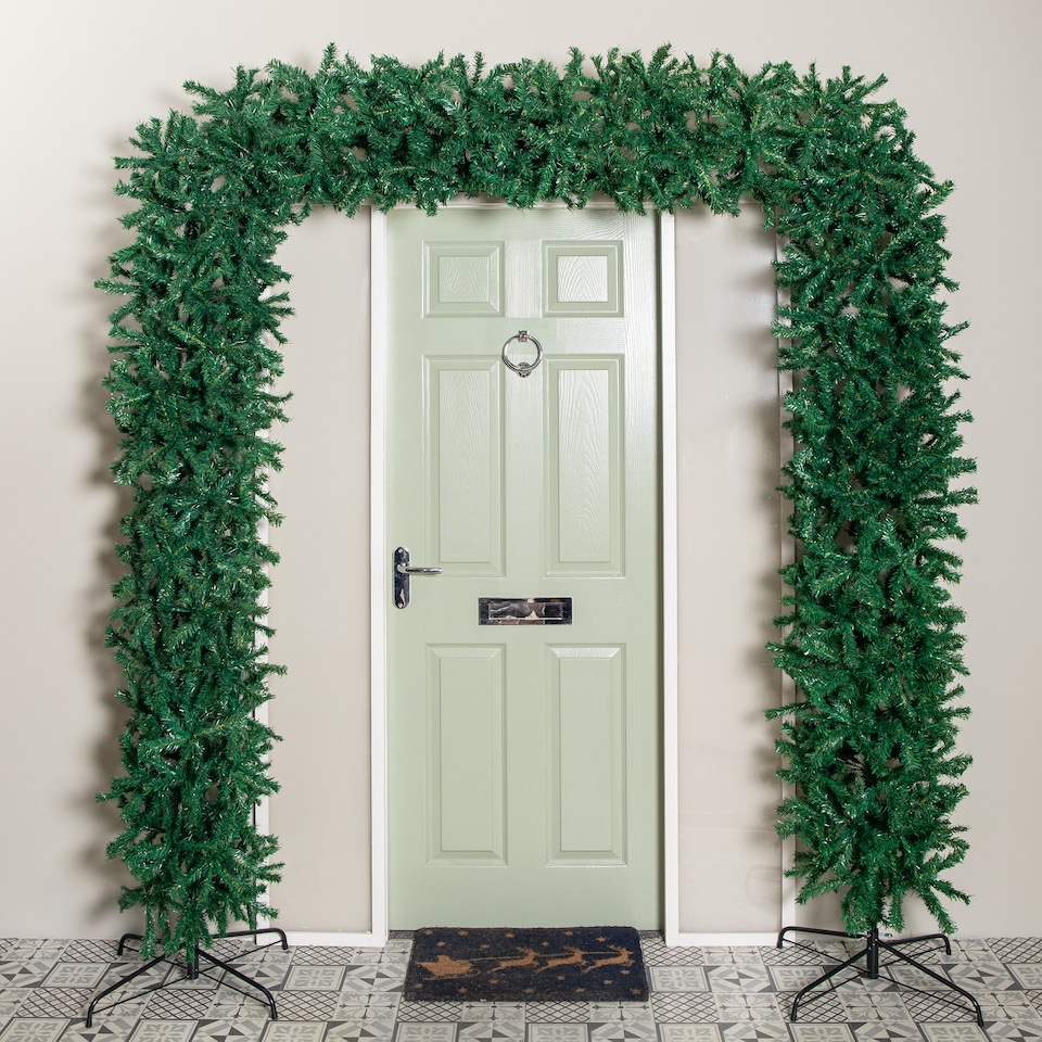 image 1 of 8ft (2.35m) Samuel Alexander Double Door Plain Green Flat Top Christmas Tree Arch with 2000 Tips