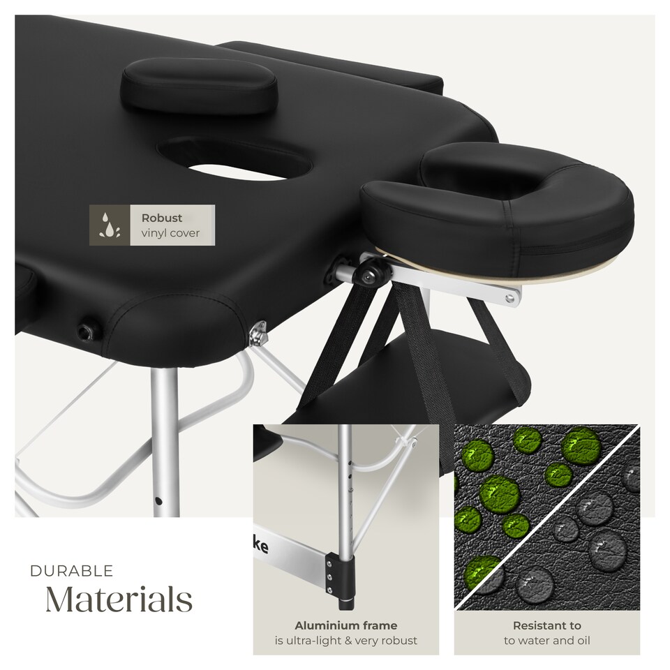 image 1 of Massage Table Ko Tao - 3 zones, 78cm wide, aluminium frame, folding, carry bag | Black | black | 1
