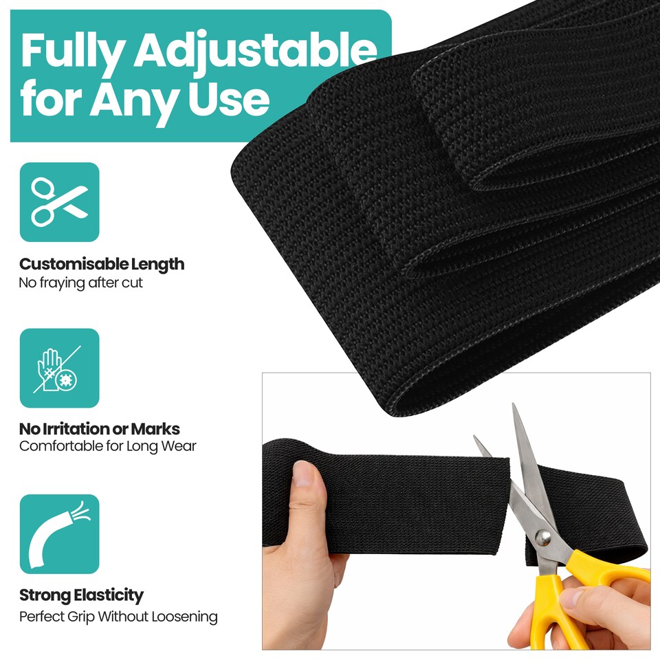 image 1 of 50mm Black Wide Flat Elastic Band, Polyester Elastic Cord - 5M