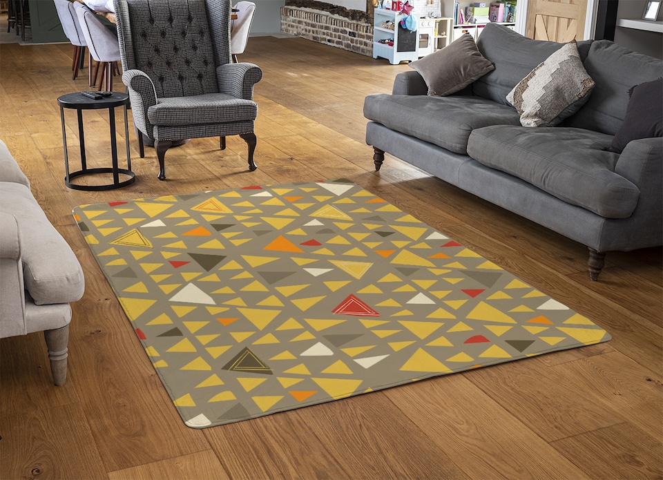 image 1 of Yellow Geometric Triangles Rug | Multi