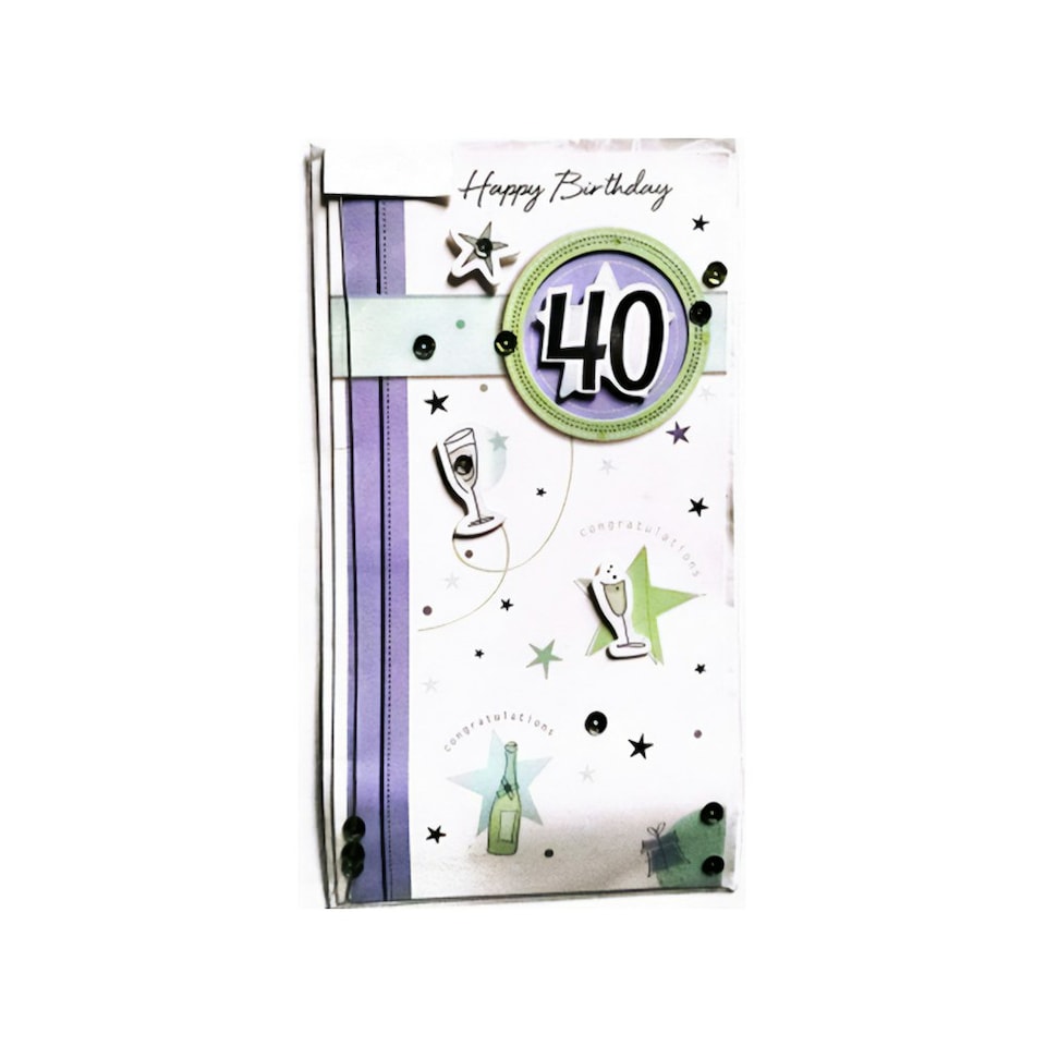 Congratulations Stars 40th Birthday Card - White/Purple - One Size