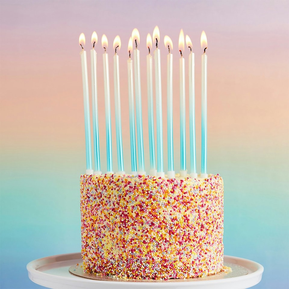 image 1 of Blue Ombre Tall Skinny Celebration Candles - Pack of 12 | Multi