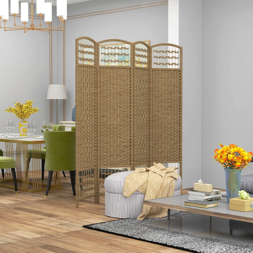 image 1 of HOMCOM 4 Panel Folding Room Divider, Freestanding Privacy Screen, Natural