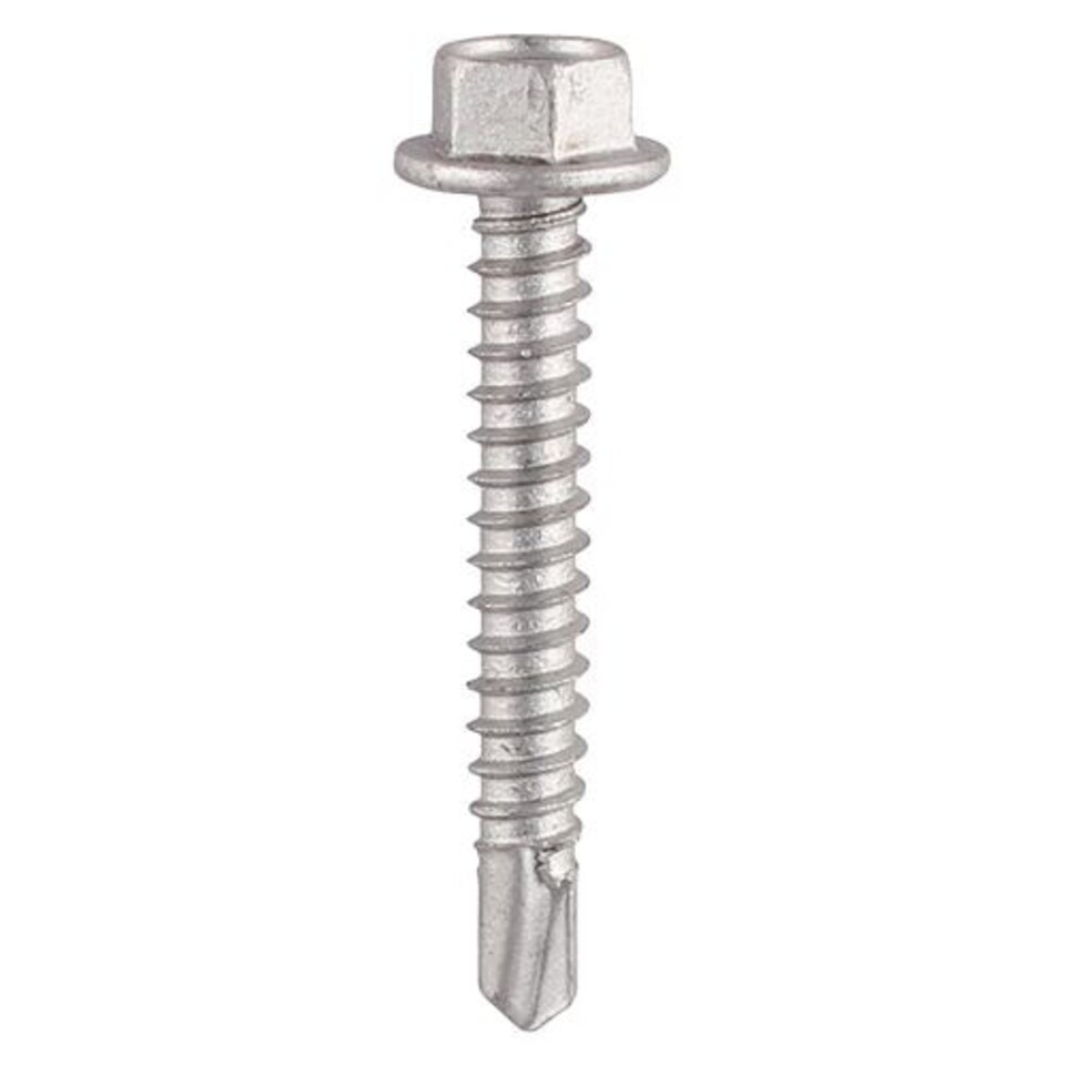 Timco - Metal Construction Light Section Screws - Hex - Self-Drilling - Bi-Metal - Exterior - Silver Organic (Size 5.5 x 25 - 100 Pieces)