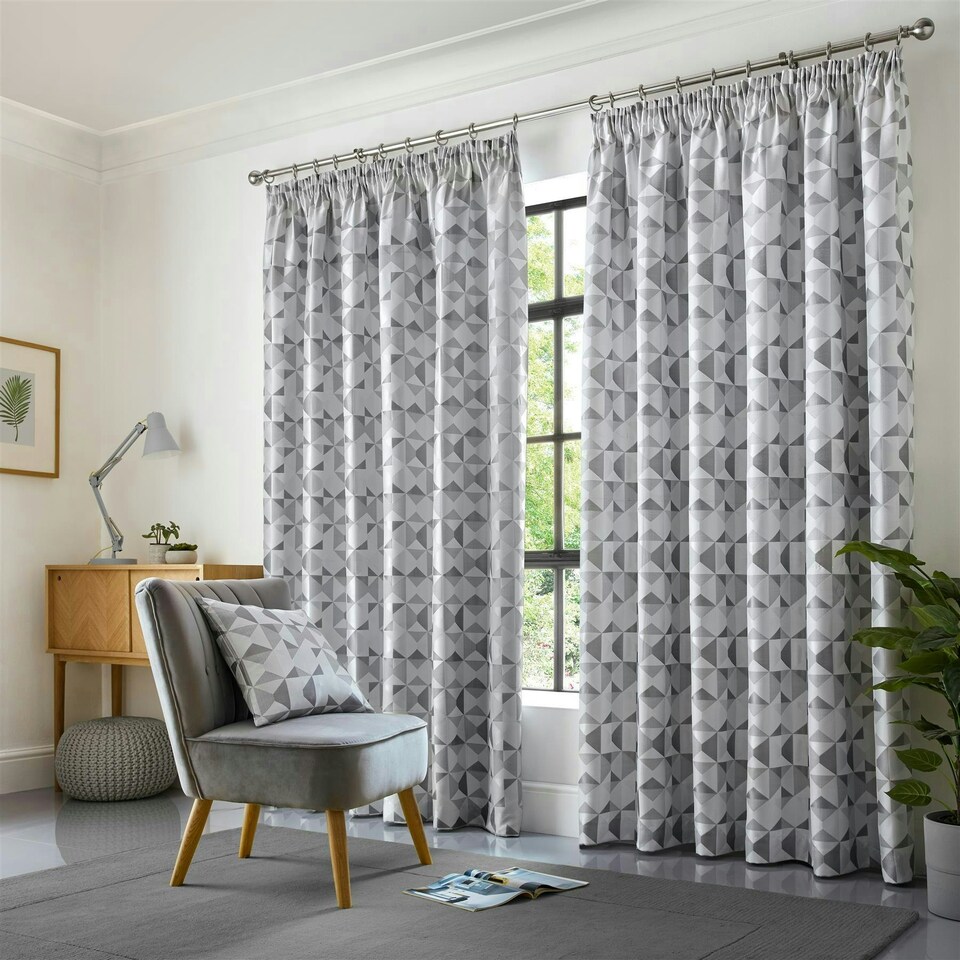image 1 of Scandi Pencil Pleat Taped Lined Curtains - 168cm x 183cm - Silver