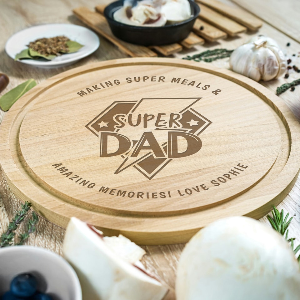 image 1 of Personalised Super Dad Chopping Board Brown