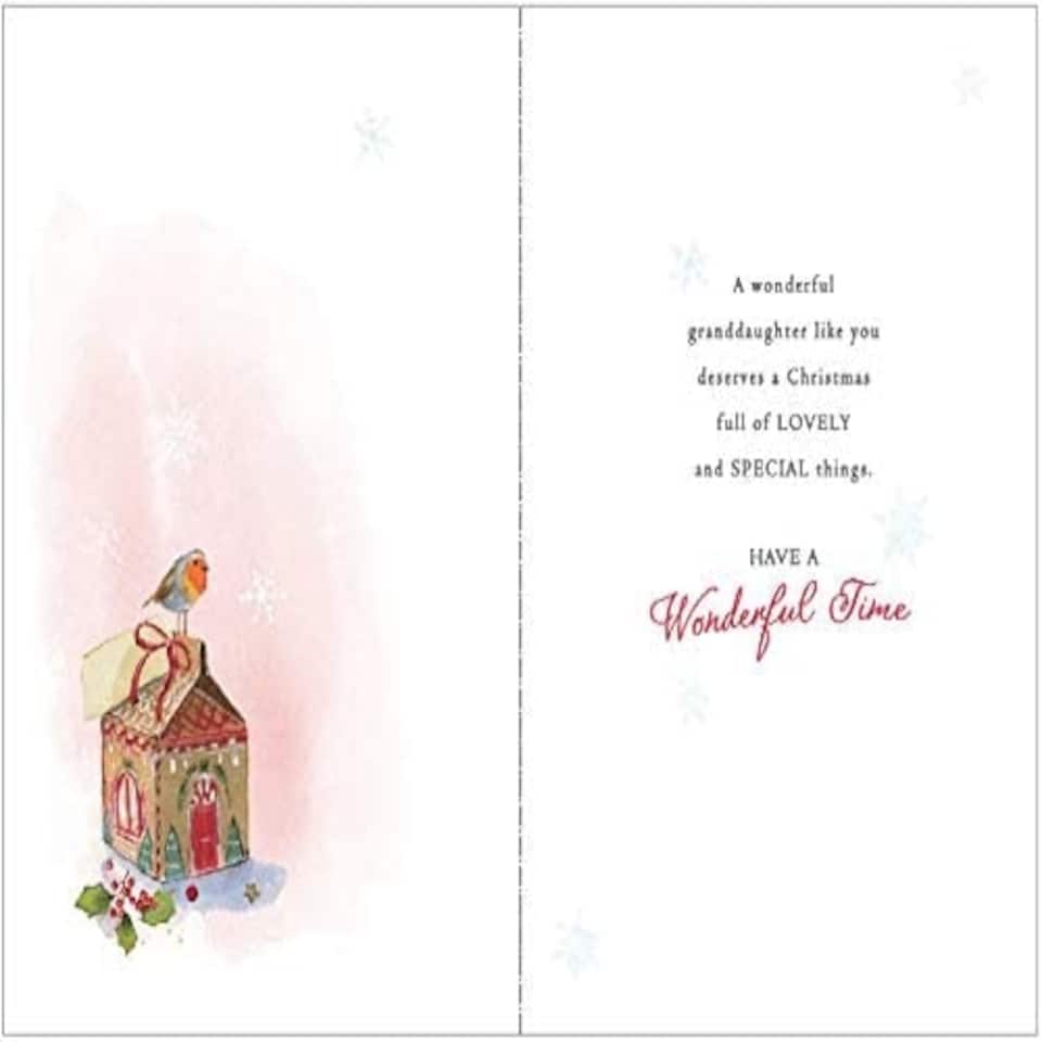 image 1 of Granddaughter Traditional Red Robin and Presents Christmas Card