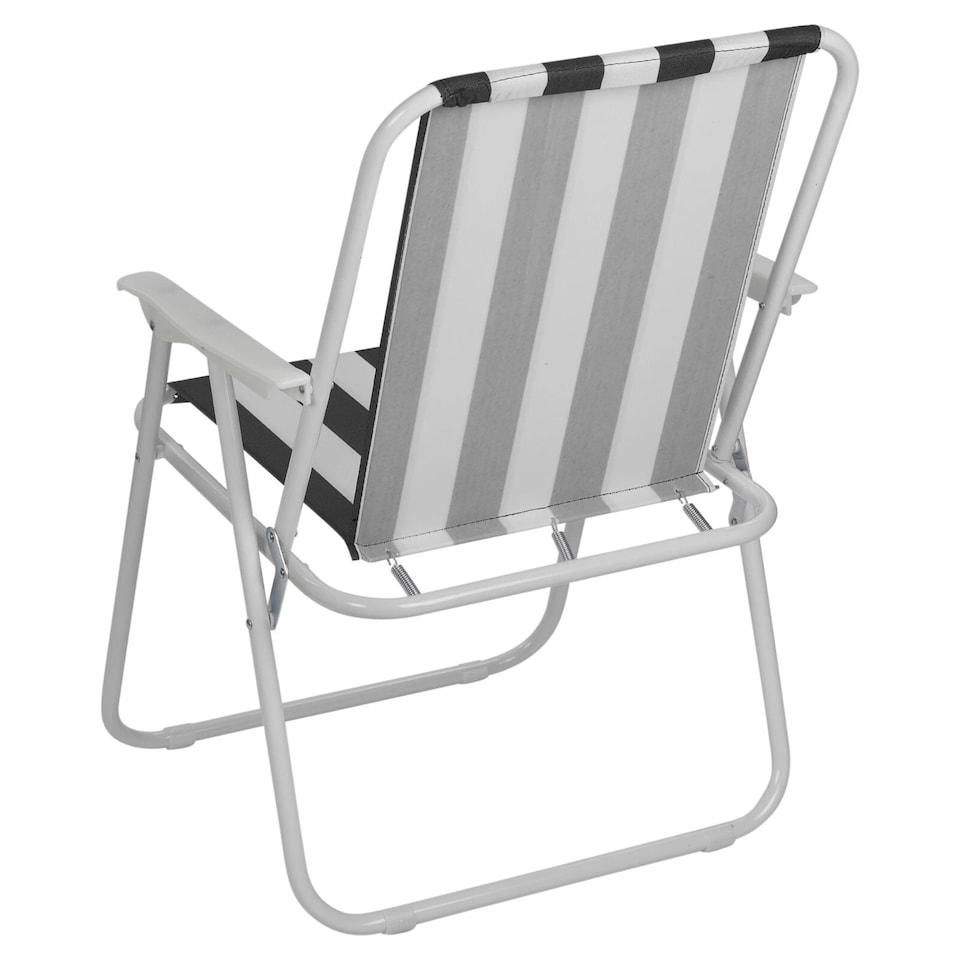 image 1 of Garden Patio Metal Folding Spring Deck Chairs Camping Beach Picnic Outdoor Seats | Black | 2 x Black & White Stripe