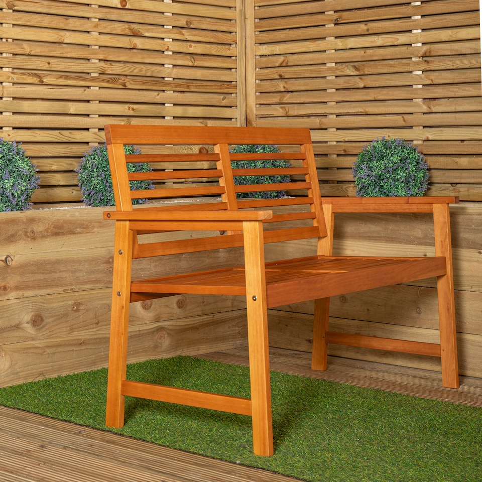 image 1 of Waimea 2 Seater Outdoor Wooden Garden Bench | Brown | Brown