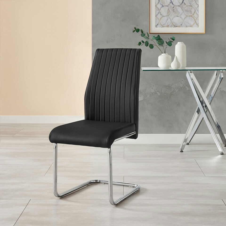 image 1 of Furniturebox 2x Lorenzo Black Faux Leather Chrome Dining Chairs
