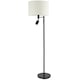 image 2 of Modern Black Floor Light with LED Adjustable Spot Lamp and White Cotton Shade | Black