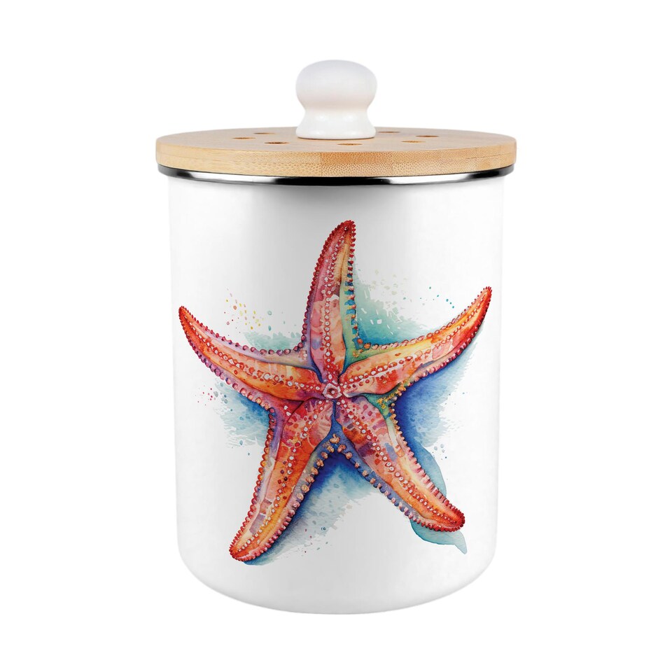 image 1 of Vibrant Starfish Food Waste Caddy - Metal 2L Decorative Kitchen Compost Bin