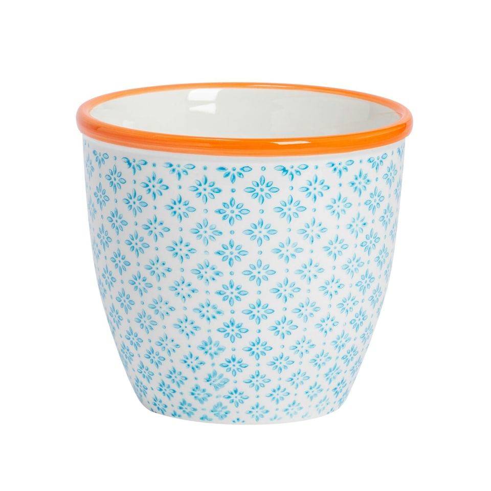 image 1 of Nicola Spring Hand-Printed Plant Pot - 14cm - Blue Blue