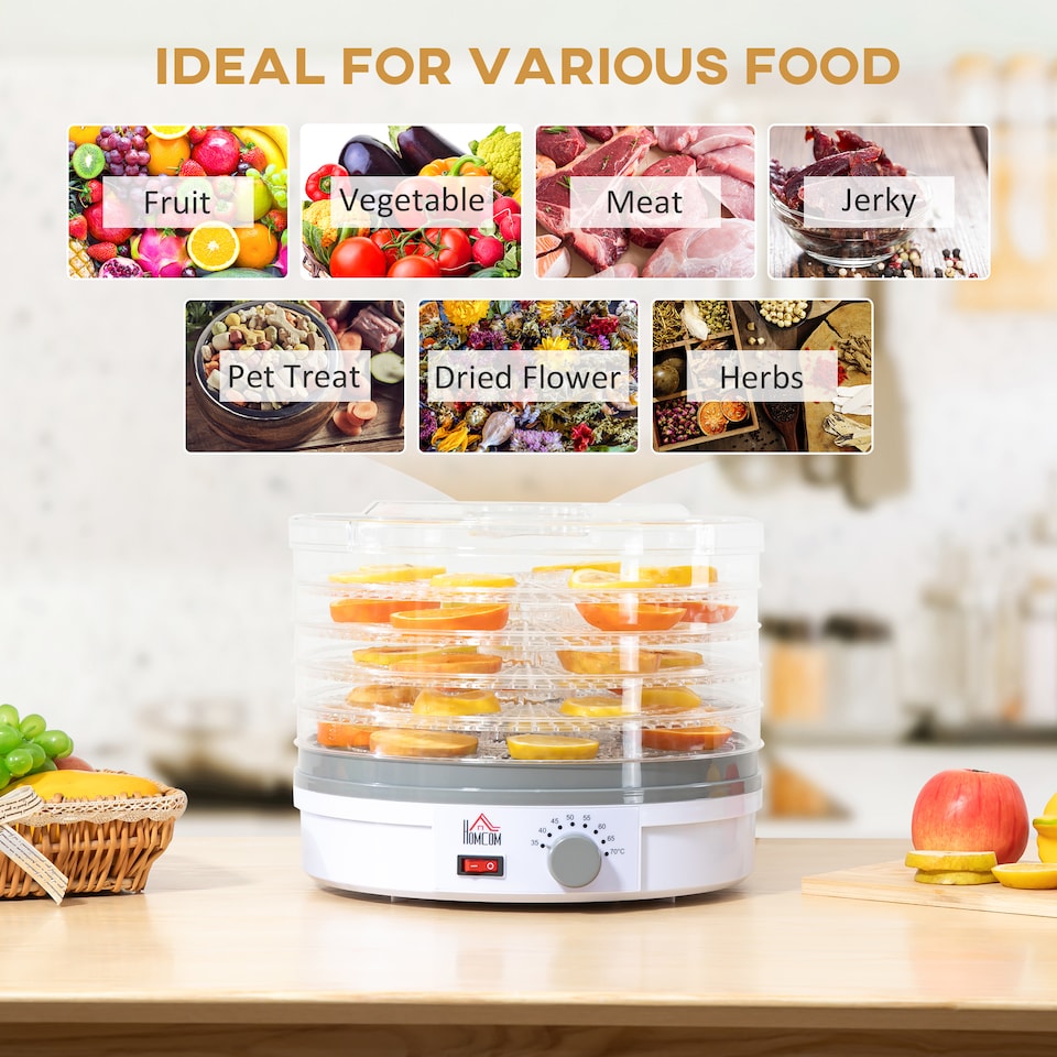 image 1 of HOMCOM 5 Tier Food Dehydrator for Drying Fruit Meat Vegetable Jerky Pet Treat