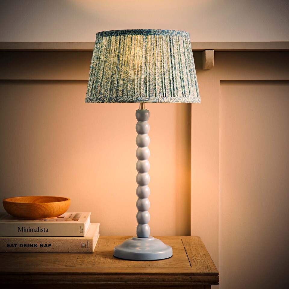 image 1 of ValueLights Bobbin Pastel Blue Table Lamp Leaf Pleated Shade