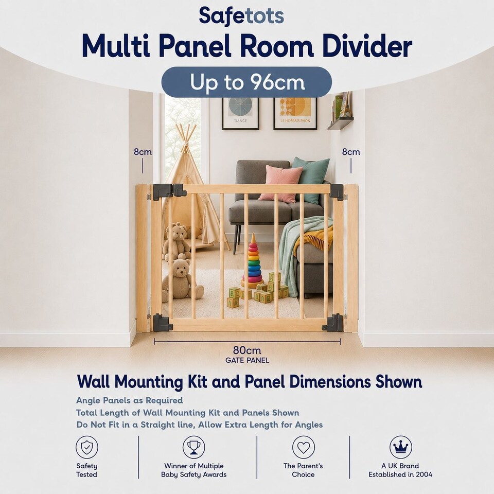 image 1 of Safetots Wooden Multi Panel Room Divider, up to 96cm, Natural Wood, 76cm Tall, Flexible Room Divider for Baby and Toddler | Cream | Natural