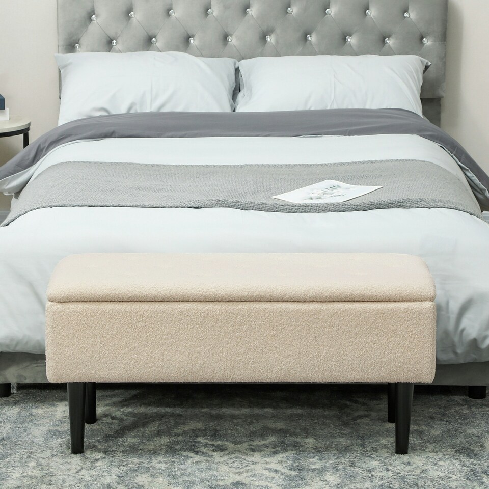 image 1 of HOMCOM 15" Ottoman Storage Box with 57L Storage Capacity, Cream White | Cream