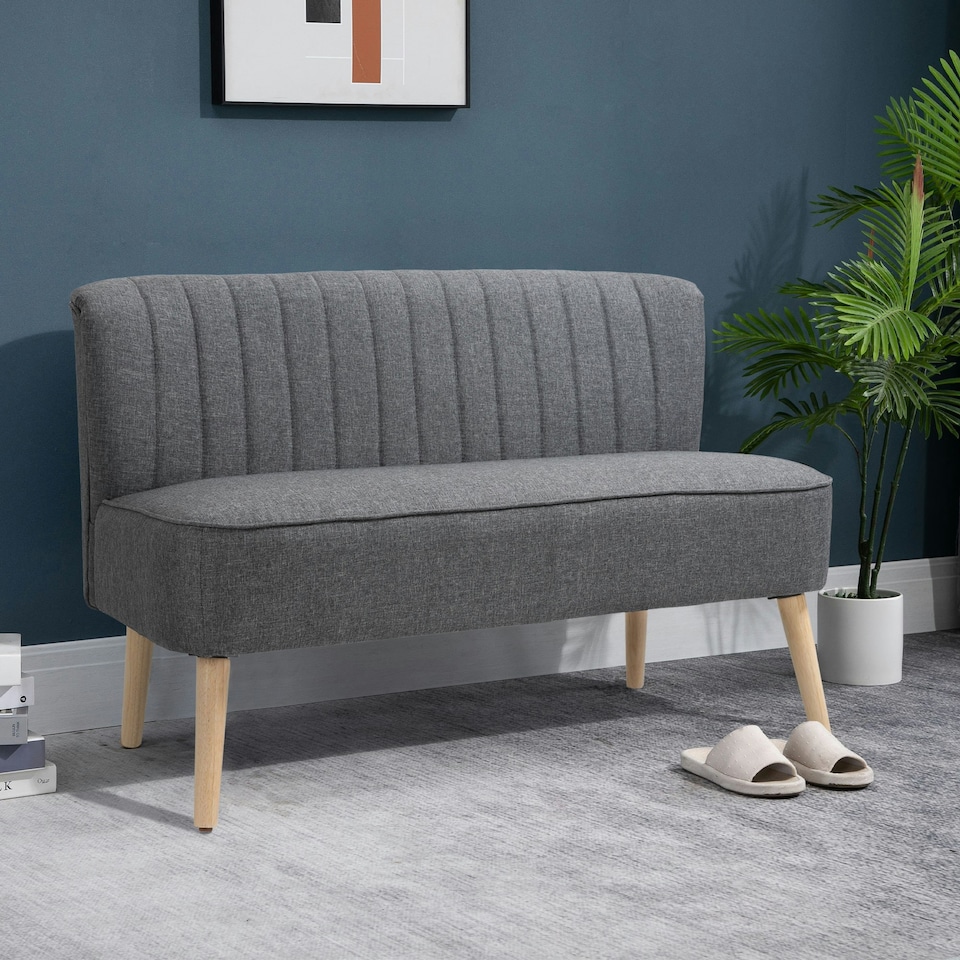 image 1 of HOMCOM Linen-Feel Double Sofa w/ Wood Frame Padding Back, Grey