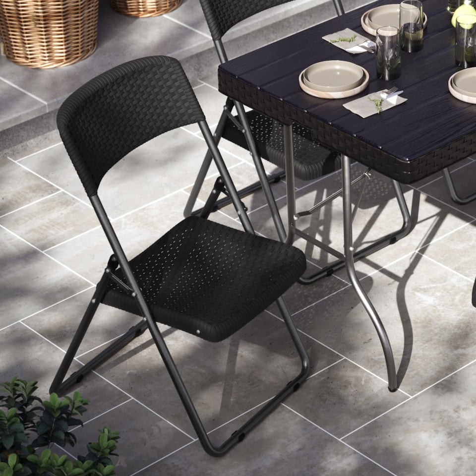 image 1 of 5Ft Rattan Effect Garden Folding Table and Chairs Garden Set - Black | Black | 5