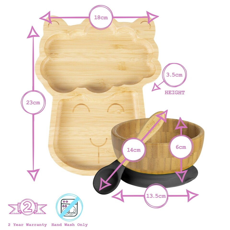 image 1 of Tiny Dining 4pc Llama Bamboo Suction Baby Feeding Set - Black