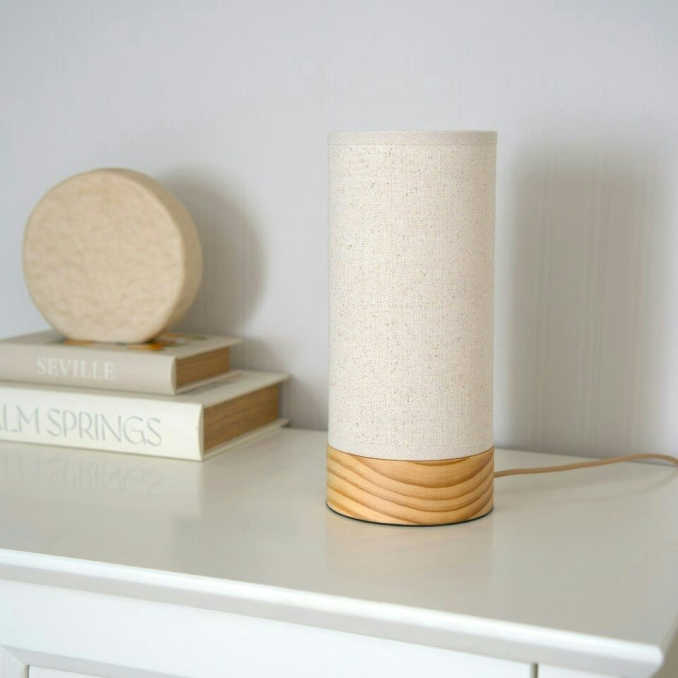 image 1 of ValueLights Elsa Natural Bamboo Fabric Wooden Table Lamp with LED Bulb