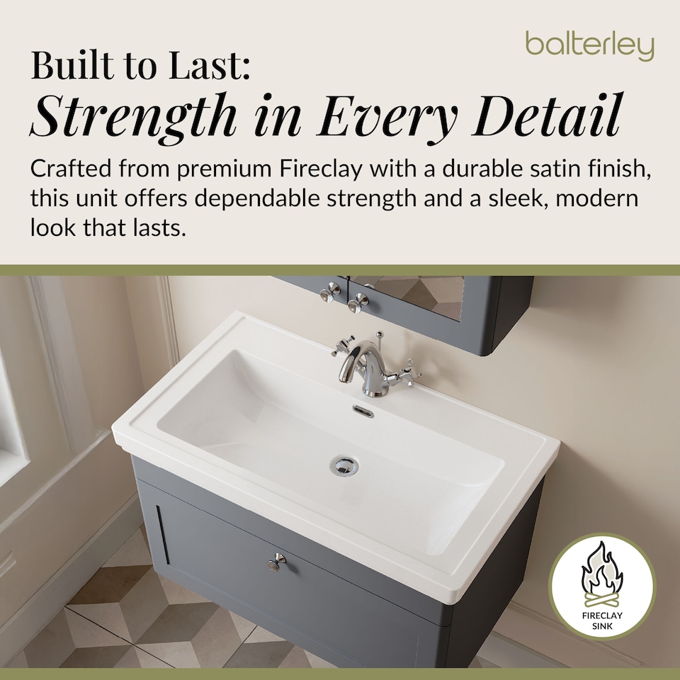 image 1 of Bathroom Wall Hung 1-Drawer Vanity Unit & Fireclay Basin, Grey, 800mm | Grey | Dark Grey | 470 x 830 x 496mm