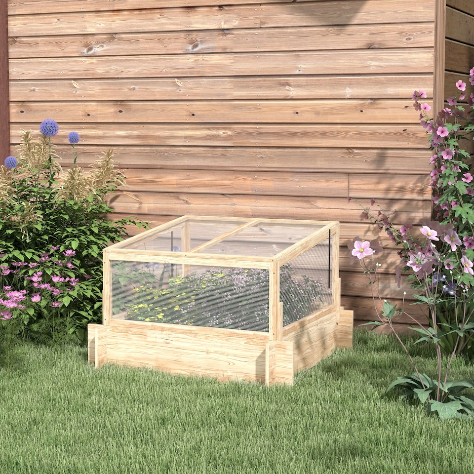 image 1 of Outsunny Outdoor Raised Garden Bed with Cold Frame Greenhouse and Openable Top