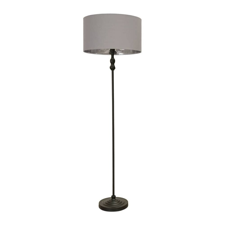 image 1 of ValueLights Maggie Black Candlestick Floor Lamp Grey Chrome Shade | Grey