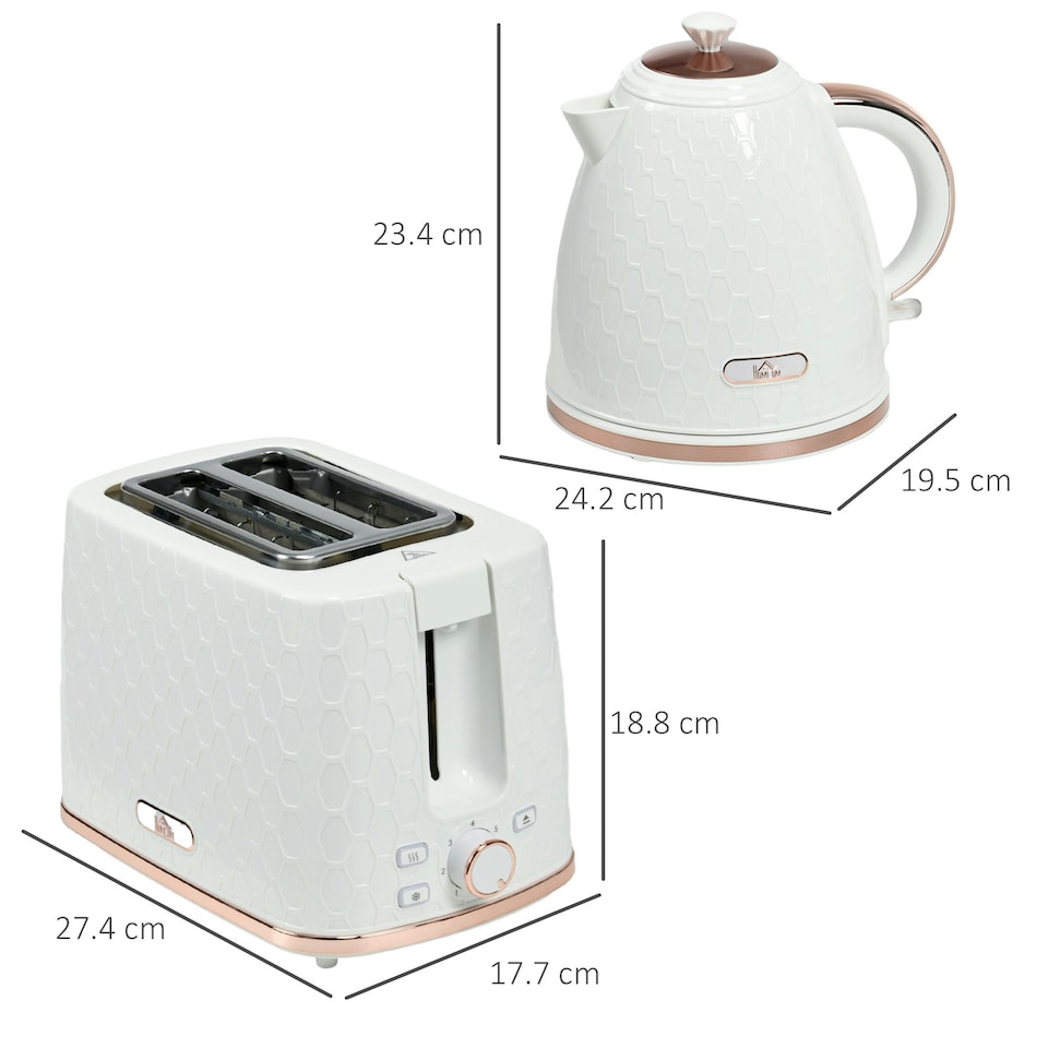 image 1 of HOMCOM Kettle and Toaster Set 1.7L Kettle & 2 Slice Toaster Set White