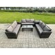 image 1 of Fimous Outdoor Lounge Sofa Set Rattan Garden Furniture Set with Rectangular Coffee Table Side Table 3 Seater Sofa Dark Grey Mixed