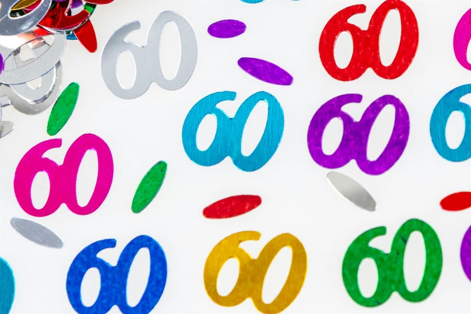 image 1 of 60th Birthday Confetti Multicolour 2 pack x 14 grams birthday decoration Foil Metallic 2 pack