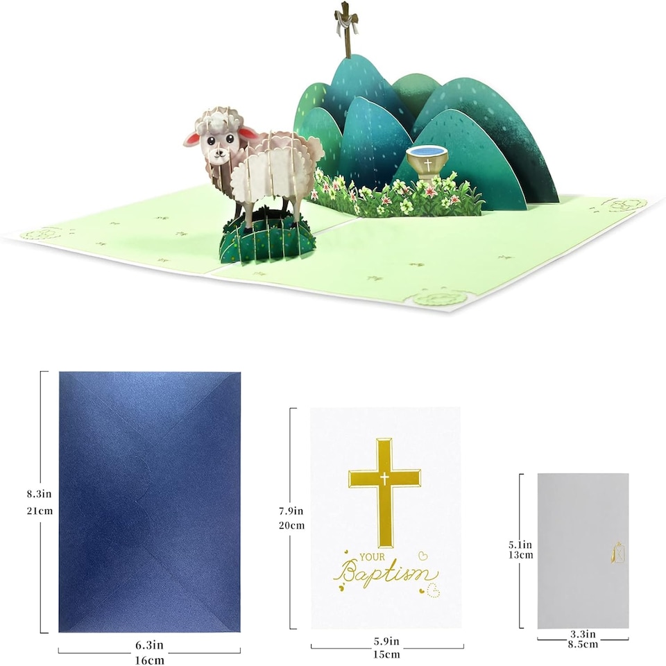 image 1 of Baptism Lamb Cross Holy Congratulations 3D Pop Up Greeting Card