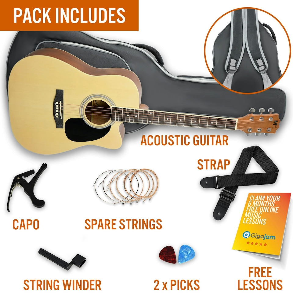 image 1 of MX by 3rd Avenue Cutaway Acoustic Guitar Pack | Orange